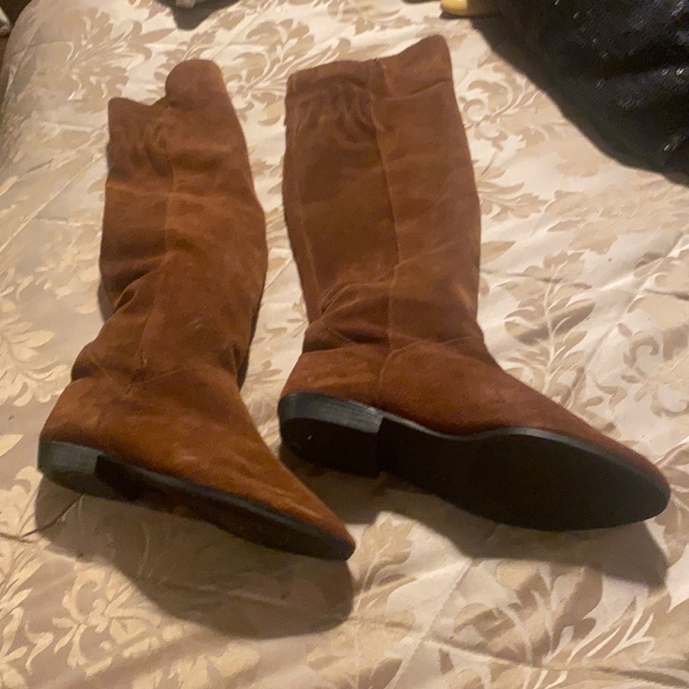 Brown suede boots over the knee